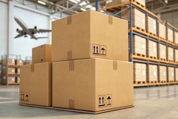 Boxes labeled for air freight