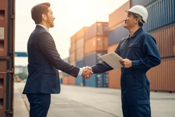 Business person shaking hands with a freight forwarder