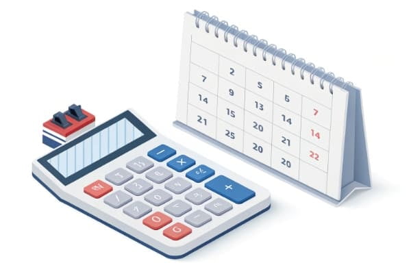 Calculator and calendar representing shipping cost and time
