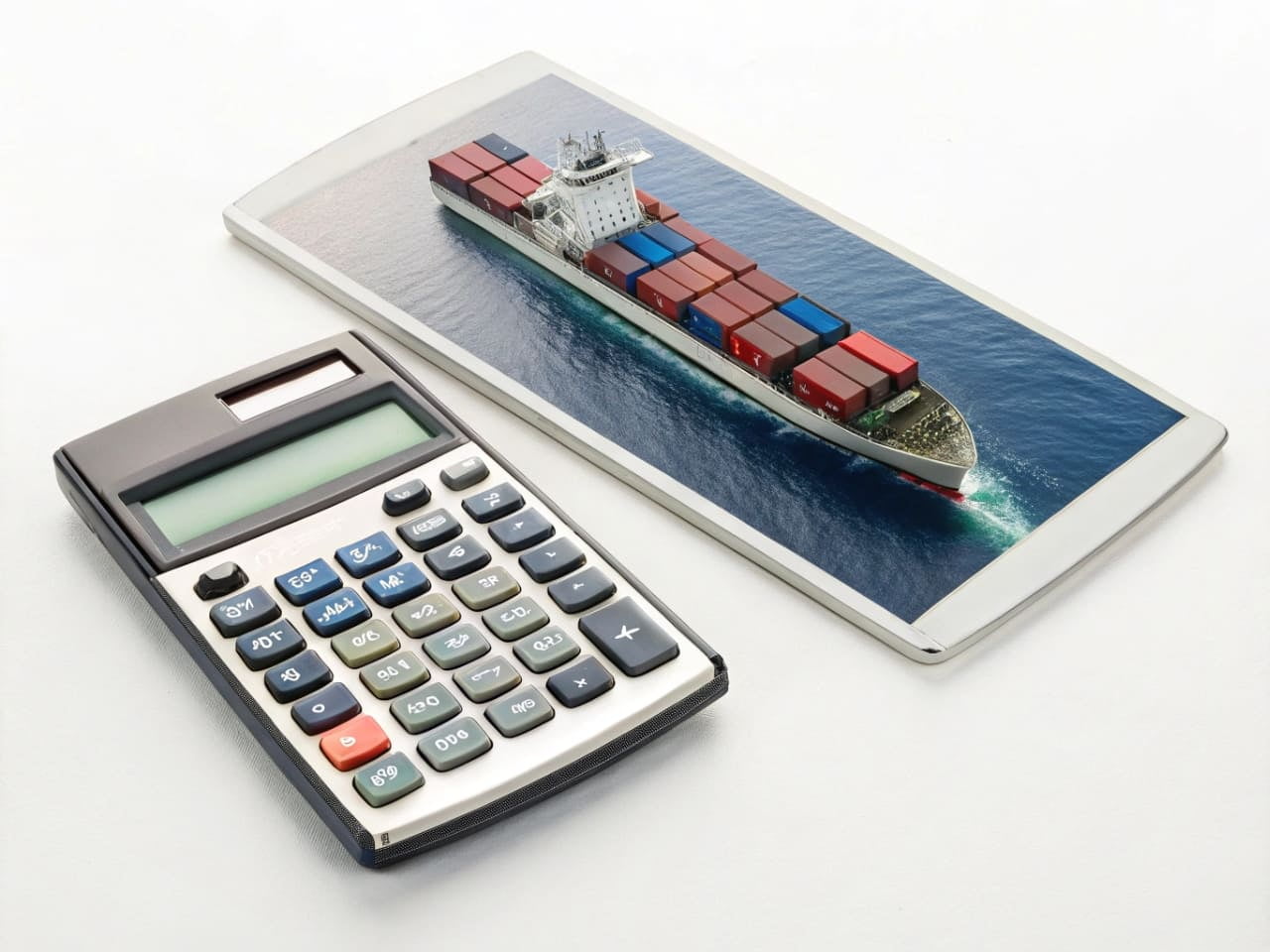 Calculator and container ship to represent shipping costs