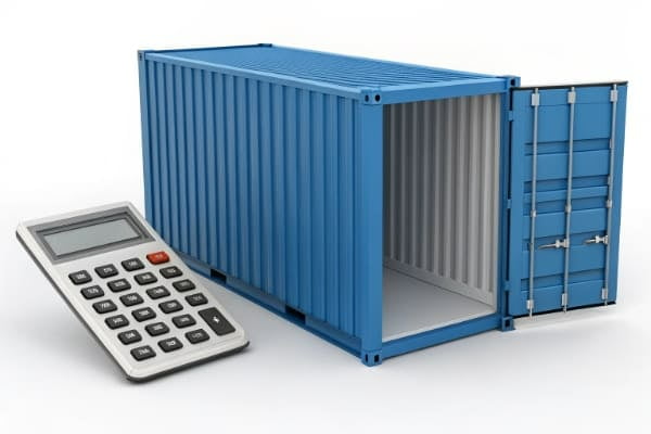 Calculator and shipping container to represent shipping costs