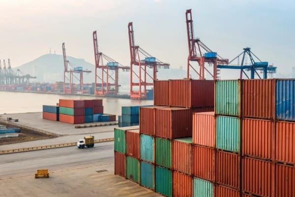 Cargo containers stacked at a port in China