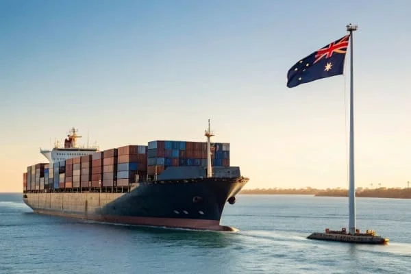 alt with keywords: container ship with Australian flag