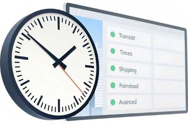 alt with keywords: clock showing transit times for shipping