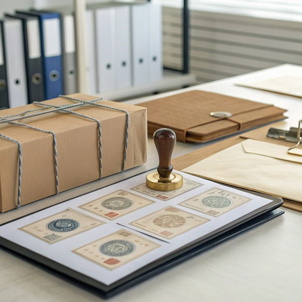 Customs documents being prepared for a shipment to the UAE