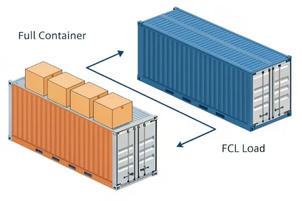 Diagram showing FCL and LCL shipping containers