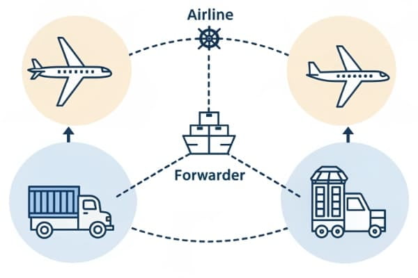 Diagram showing the roles of supplier, forwarder, airline, and buyer