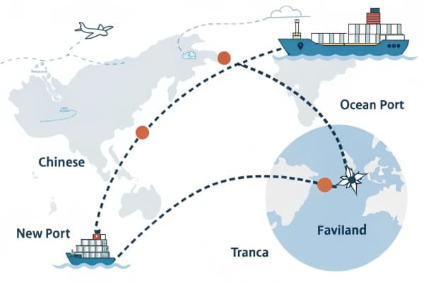 Flowchart showing the sea shipping process from China to New Zealand