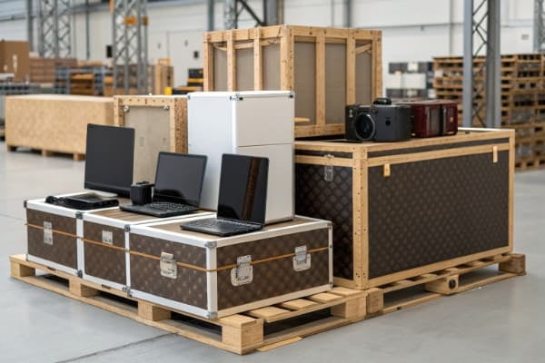 High-value electronics and branded merchandise ready for air freight