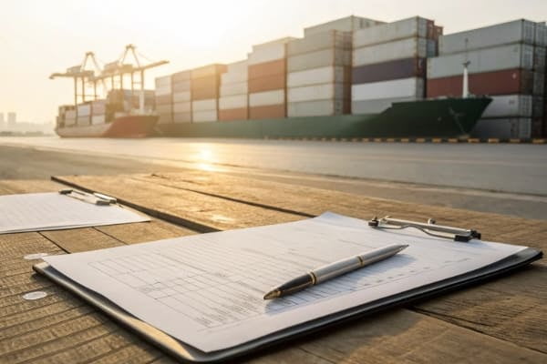 Image showing essential shipping documents like a Bill of Lading and Commercial Invoice