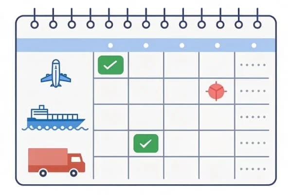 Calendar showing shipping transit times