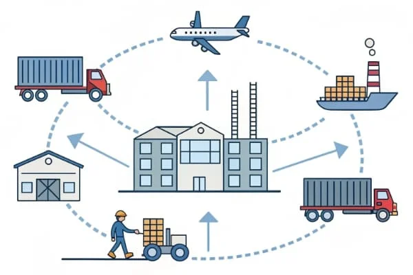 A flowchart showing the freight forwarding process from factory to customer