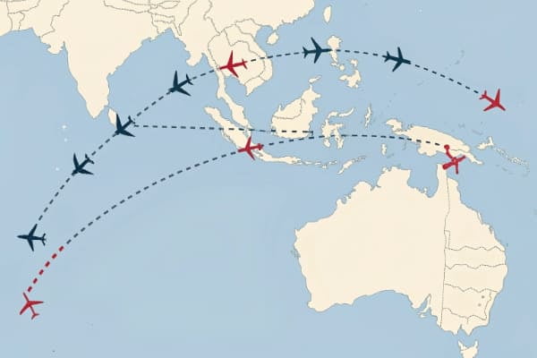 Map showing air freight route from China to Australia