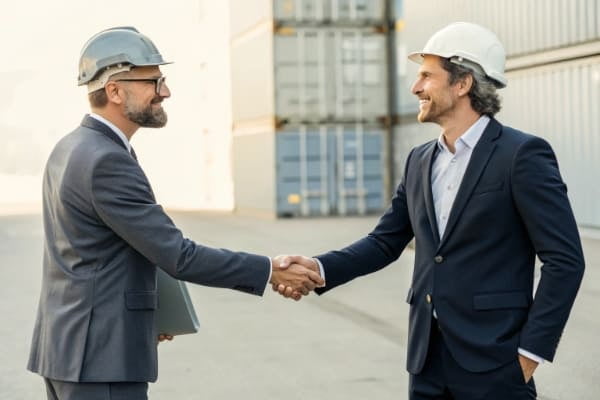 People shaking hands over a logistics agreement