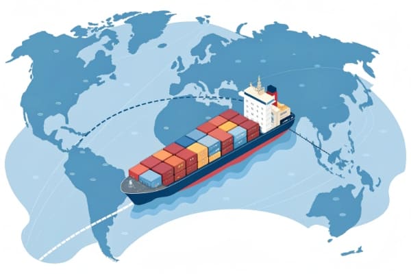 A container ship sailing from China to Australia