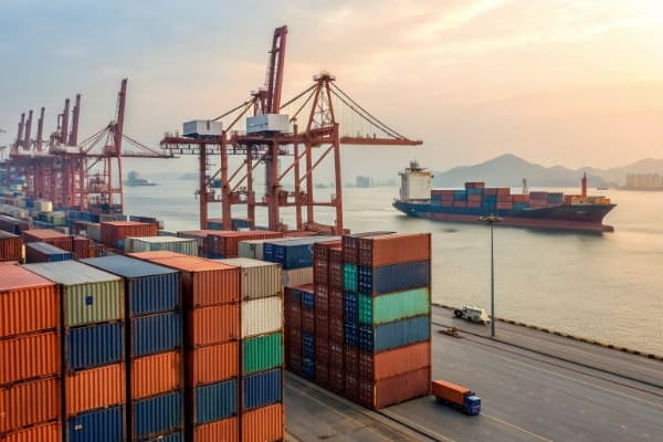 Sea freight containers at a port