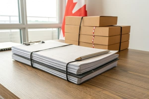 Stack of shipping documents for Canadian customs
