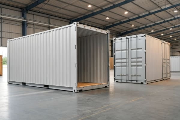 Two shipping containers, one full and one partially full