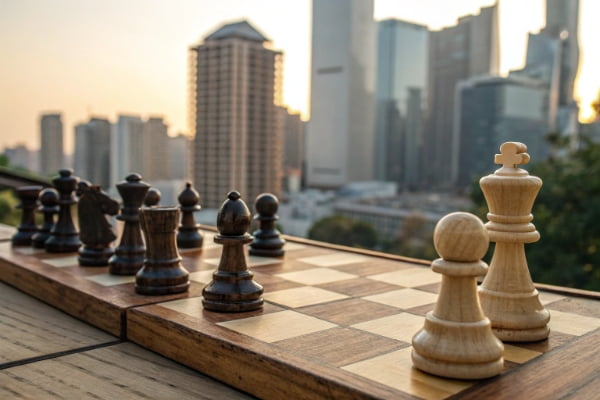 A chess board with pieces representing sourcing risks and mitigation strategies