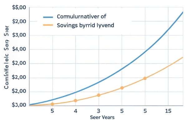 A graph showing the cumulative savings of a hybrid inverter system surpassing its initial cost over a period of 5-7 years.