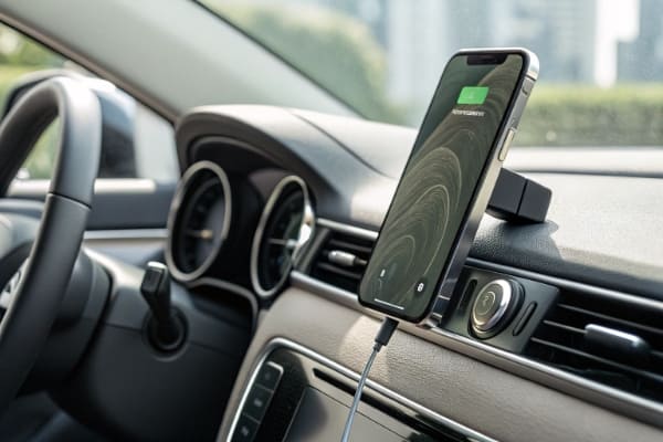 A MagSafe car mount holding a phone for navigation
