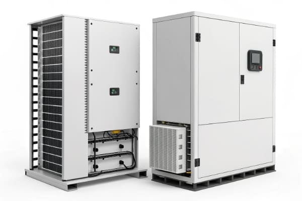 A side-by-side comparison of a hybrid and a traditional solar inverter system.