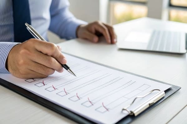 A certificate of ethical compliance or a checklist being reviewed