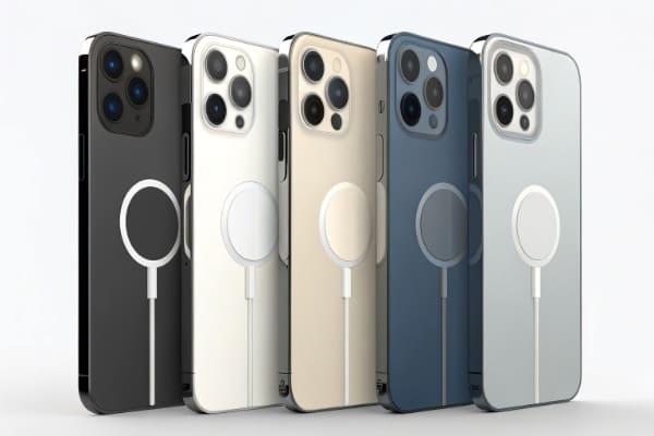 A lineup of different iPhone models that support MagSafe