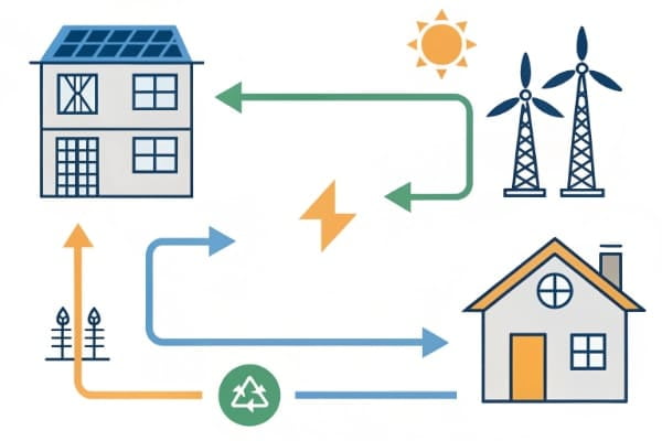 An infographic showing the different energy flows for hybrid and traditional inverters.