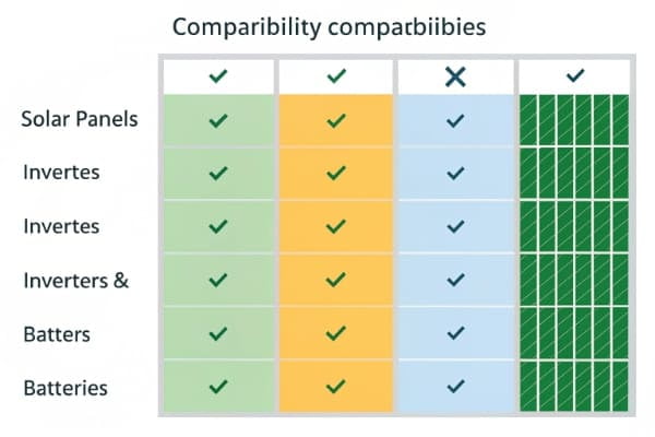 Chart showing compatibility checks between solar panel, inverter, and battery specs