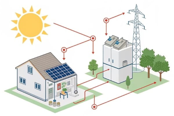Diagram showing energy flow in a hybrid solar system