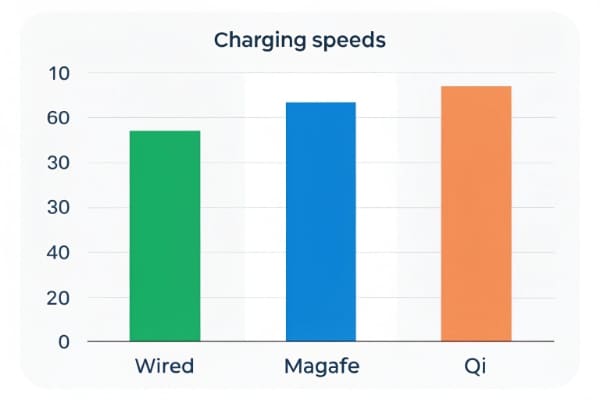 Graph comparing charging speeds of Wired, MagSafe, Qi2, and Qi