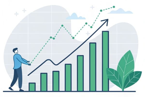 Graph showing increasing business growth and stability over time with a long-term sourcing partner