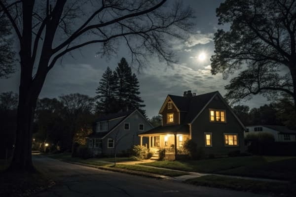 Lights on in one house during a neighborhood power outage