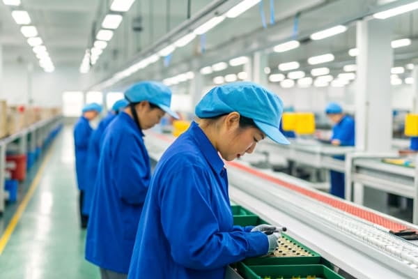 Quality control inspection in a China factory