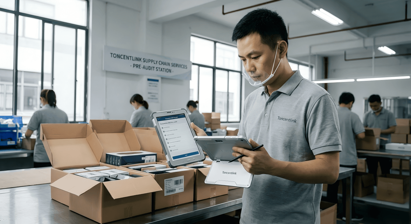 Quality control inspector examining products at manufacturing facility