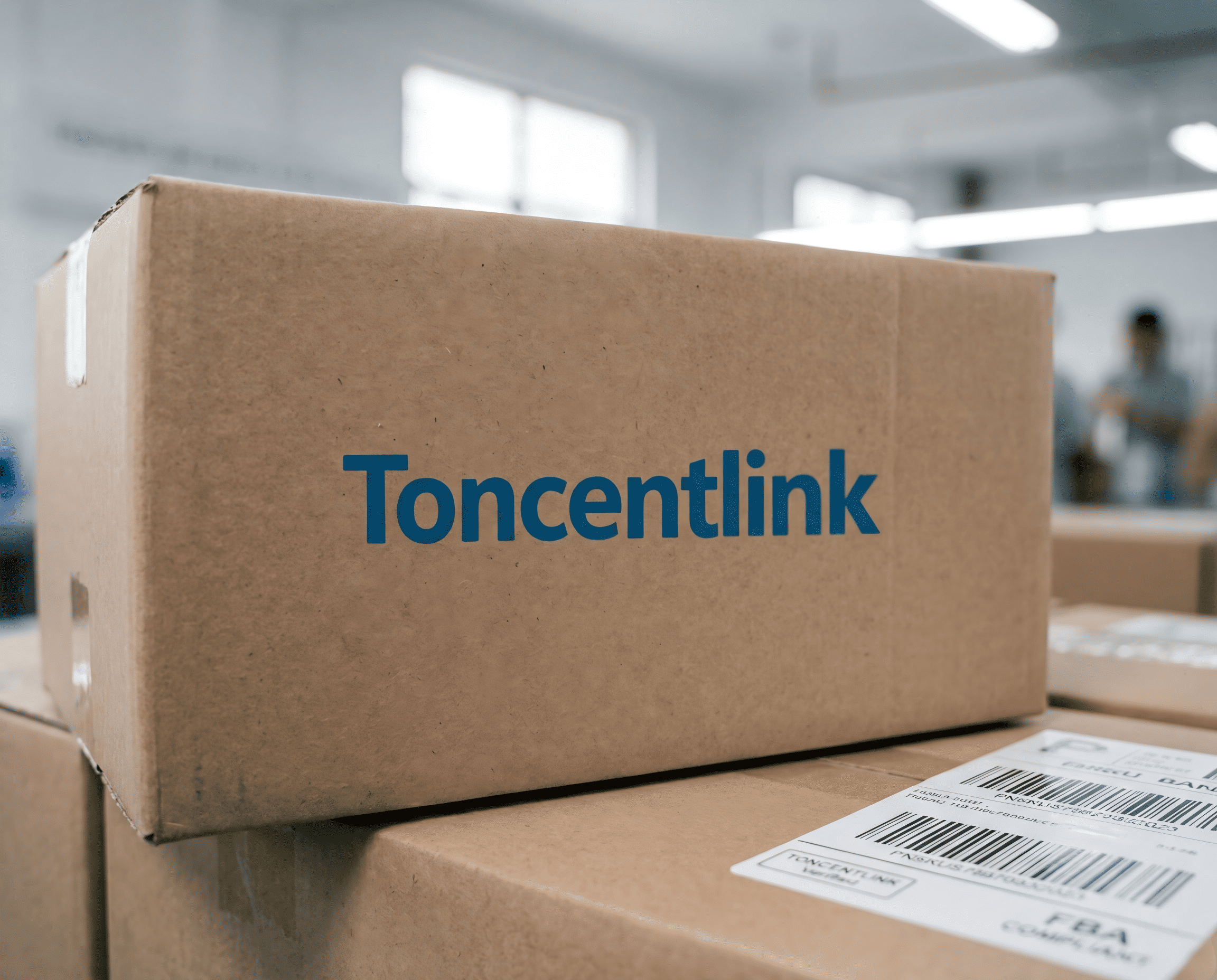 Shipping box with Toncentlink company logo and branding