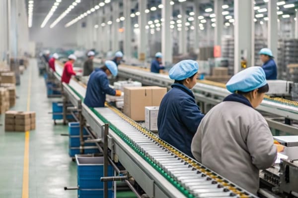 A busy factory production line in China