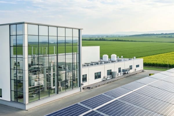 A clean, modern factory manufacturing solar panels