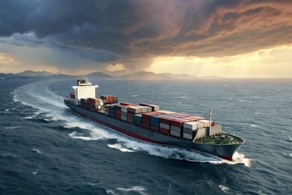 A container ship moving from China to Australia