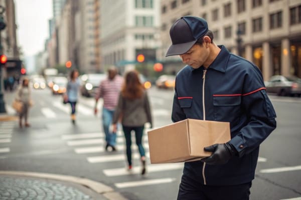 A courier delivering a small package
