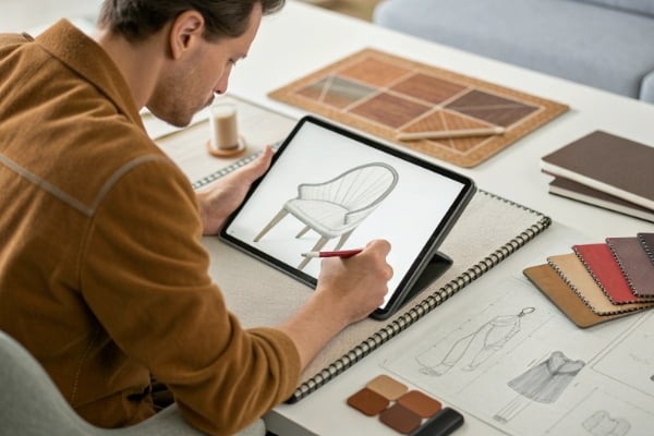 A designer sketching a new product on a tablet