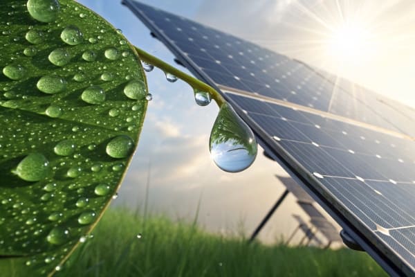 A graphic showing a water drop next to a solar panel