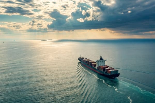 A large cargo ship on the ocean