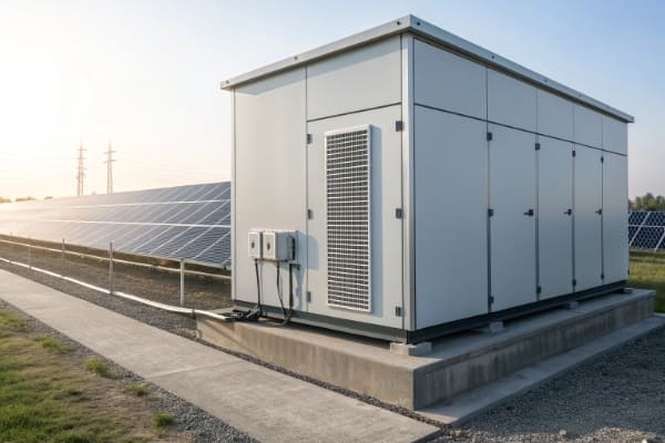 A large central inverter at a solar power plant