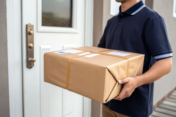 A package from an international courier being delivered