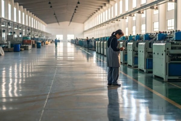 A person inspecting a factory floor in China