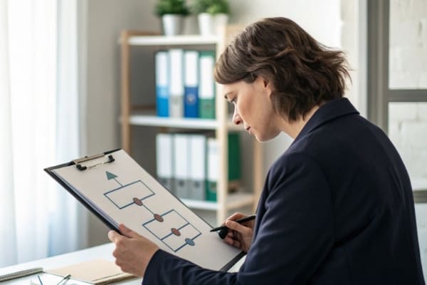 A person looking at a flowchart to make a shipping decision