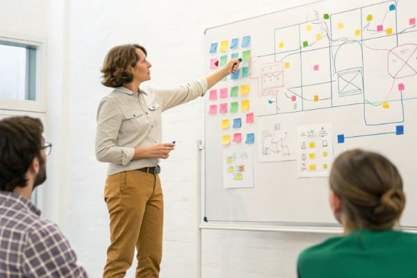 A person planning on a whiteboard