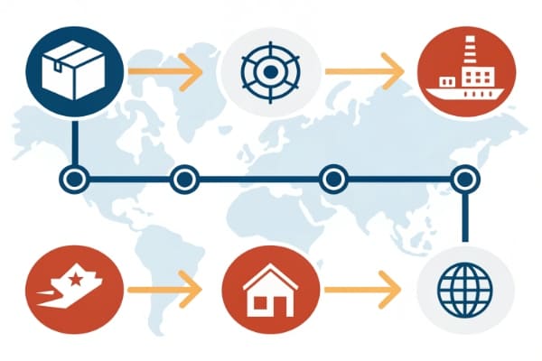 A timeline graphic showing the different stages of sourcing from China